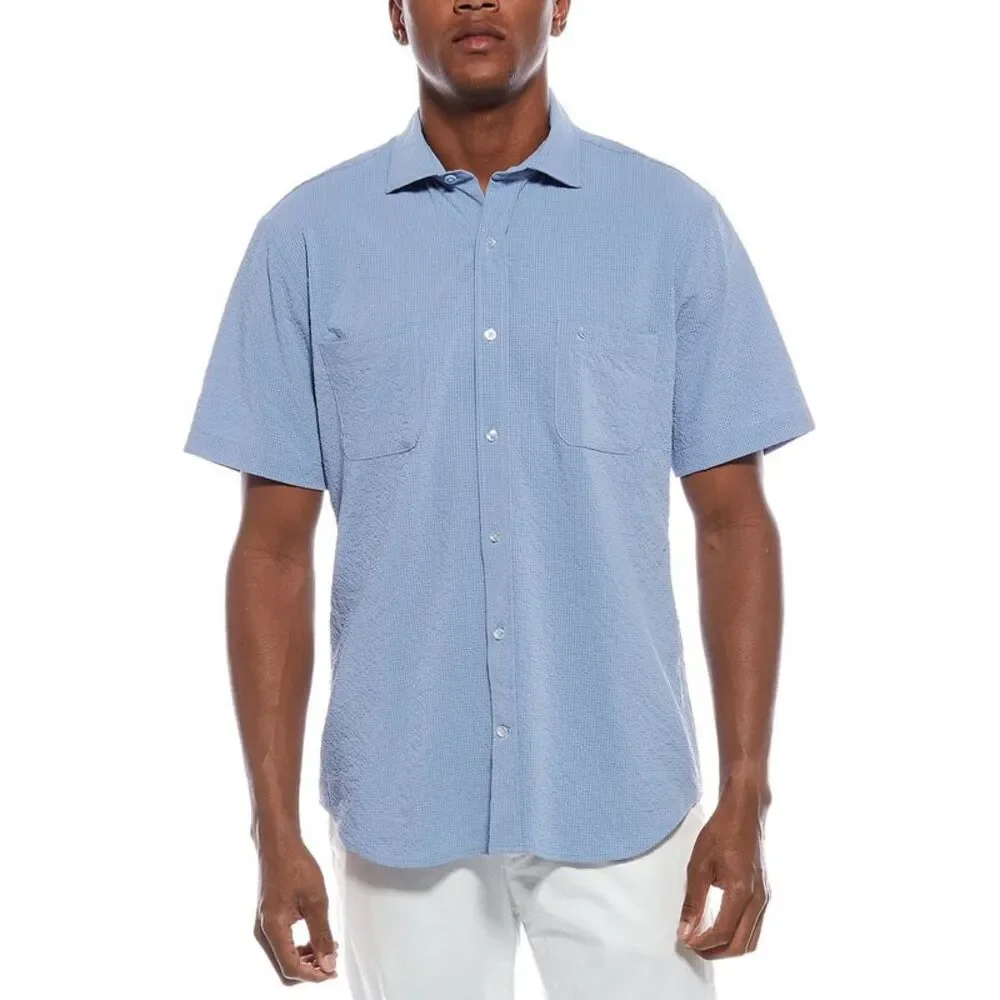 Tailorbyrd Mens  Solid Seersucker Shirt, Blue